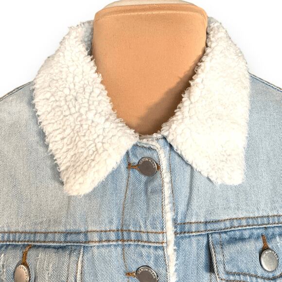 Ashley Vintage Charm Light Wash Sherpa Collar Denim Trucker Jacket Women’s XL - Picture 5 of 13